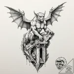 Gargoyle perched on a crumbling cathedral, ar… – tattoo sketch (№1752281561_0, 12.07.2025 00:52) — tattoovalue.net