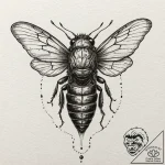 Cicada emerging from a chrysalis of bronze, t… – tattoo sketch (№1752282814_0, 12.07.2025 01:13) — tattoovalue.net