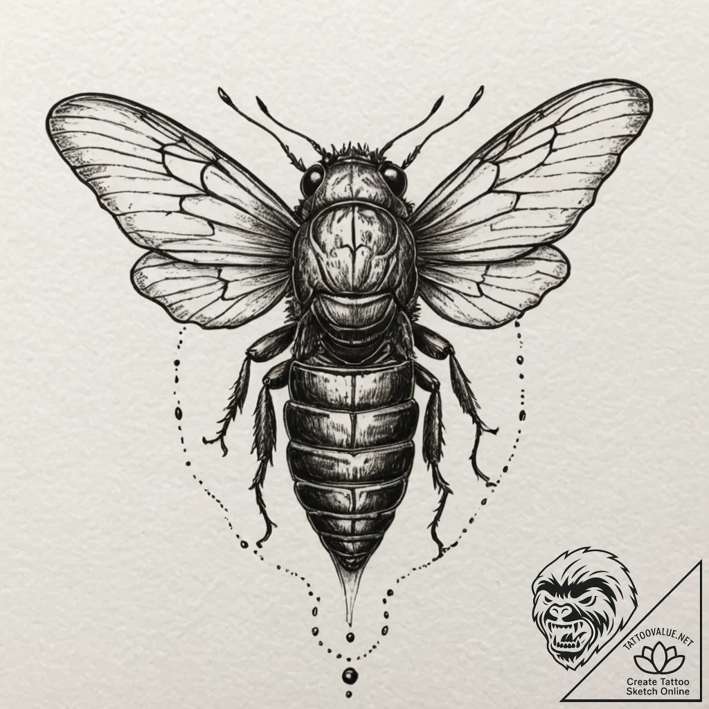 Cicada emerging from a chrysalis of bronze, t... - tattoo sketch (№1752282814_0, 12.07.2025 01:13) — tattoovalue.net