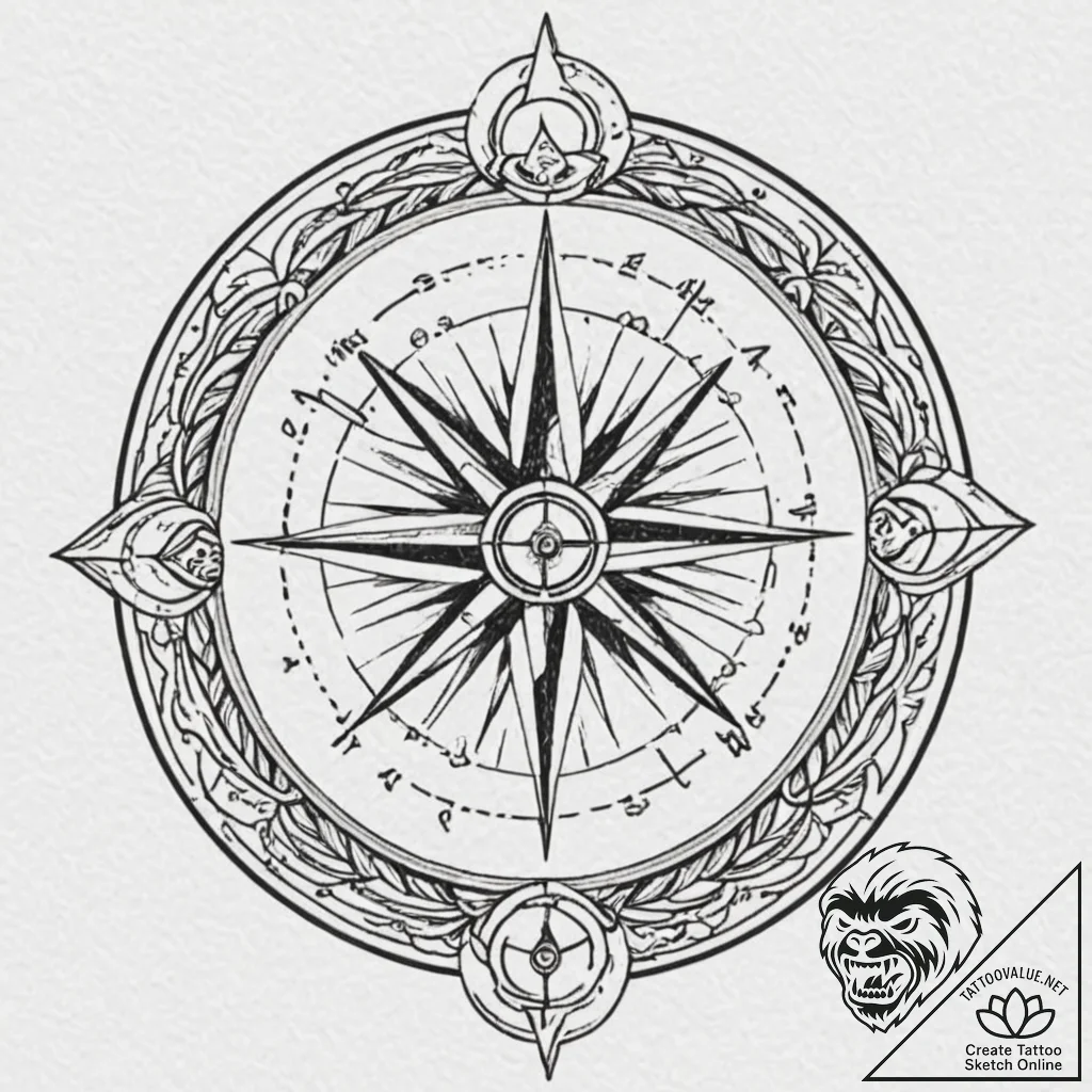Runic compass surrounded by a circle of prote... - tattoo sketch (№1752283764_0, 12.07.2025 01:29) — tattoovalue.net