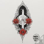 Ghost dagger beneath celestial bloom, artisti… – tattoo sketch (№1752284078_0, 12.07.2025 01:34) — tattoovalue.net