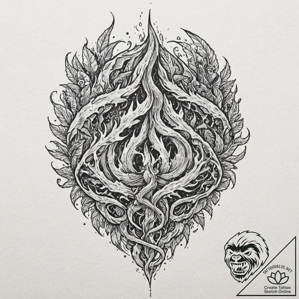 Jungle relic devouring celestial flame, ink i... - tattoo sketch (№1752284162_0, 12.07.2025 01:36) — tattoovalue.net