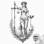 Themis (lady justice) with a broken scale, co… – tattoo sketch (№1752284329_0, 12.07.2025 01:38) — tattoovalue.net