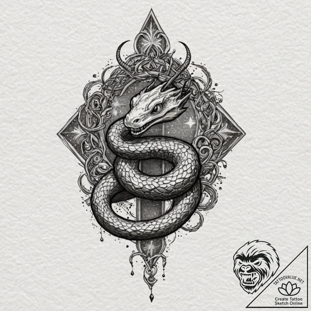 Ghost serpent crowned with starlight, artisti... - tattoo sketch (№1752285087_0, 12.07.2025 01:51) — tattoovalue.net