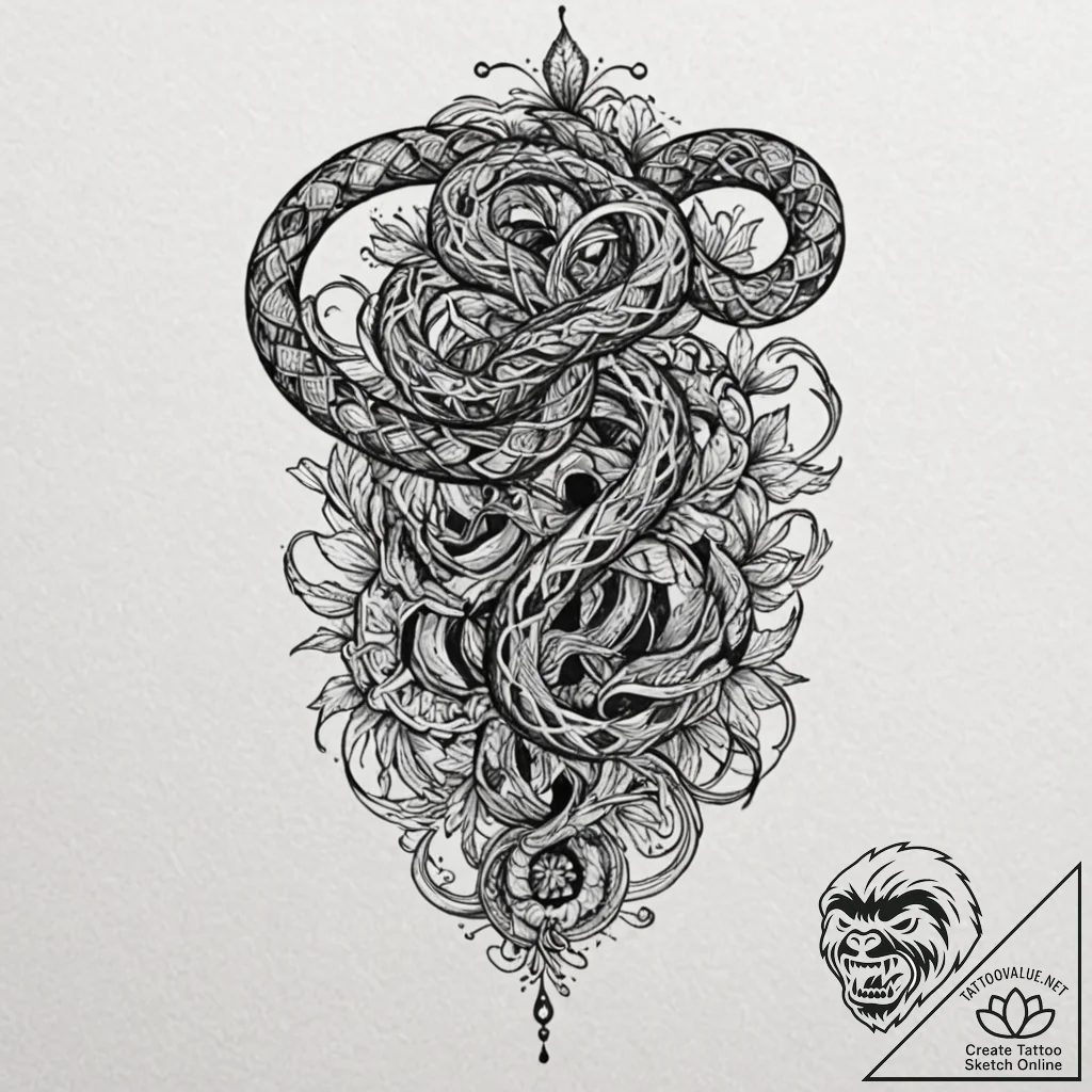 Black root serpent coiling upwards, tattoo fl... - tattoo sketch (№1752285172_0, 12.07.2025 01:52) — tattoovalue.net