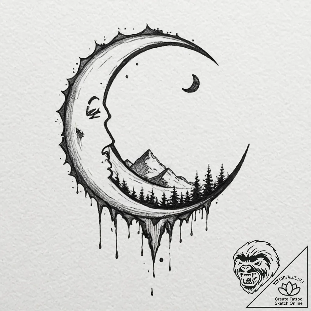 Broken moon with jagged edge, artistic tattoo... - tattoo sketch (№1752285423_0, 12.07.2025 01:57) — tattoovalue.net