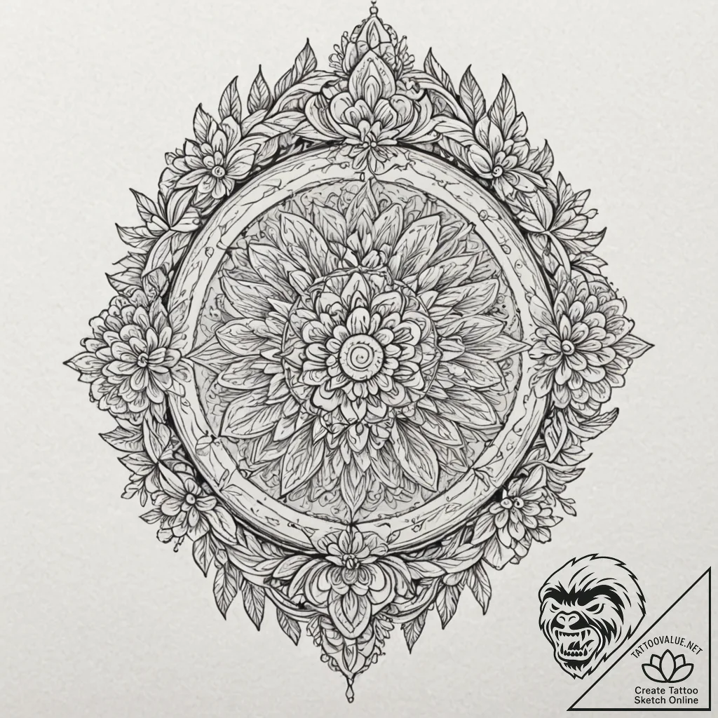 Graven blade beneath celestial bloom, tattoo... - tattoo sketch (№1752285506_0, 12.07.2025 01:58) — tattoovalue.net