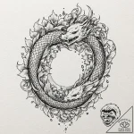 Mirror serpent through shattered glass, tatto… – tattoo sketch (№1752286091_0, 12.07.2025 02:08) — tattoovalue.net