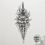 Dagger within thorned bloom, ink illustration… – tattoo sketch (№1752286258_0, 12.07.2025 02:10) — tattoovalue.net