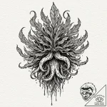 Mandrake root screaming silently, ink illustr… – tattoo sketch (№1752286341_0, 12.07.2025 02:12) — tattoovalue.net