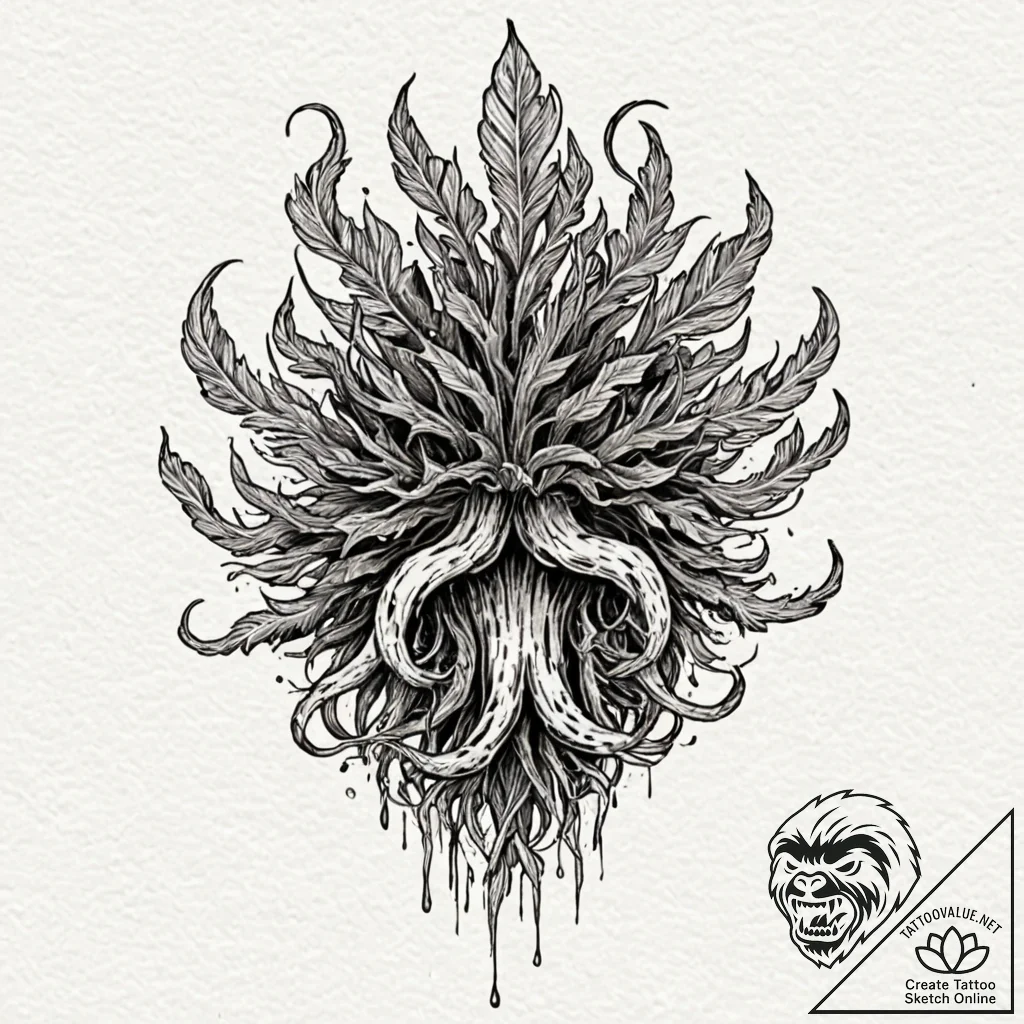 Mandrake root screaming silently, ink illustr... - tattoo sketch (№1752286341_0, 12.07.2025 02:12) — tattoovalue.net