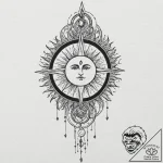 Sun sigil beneath shattered spire, concept ar… – tattoo sketch (№1752286507_0, 12.07.2025 02:15) — tattoovalue.net