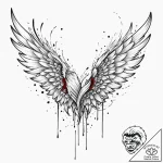 Animated wings torn and bleeding, tattoo line… – tattoo sketch (№1752287094_0, 12.07.2025 02:24) — tattoovalue.net