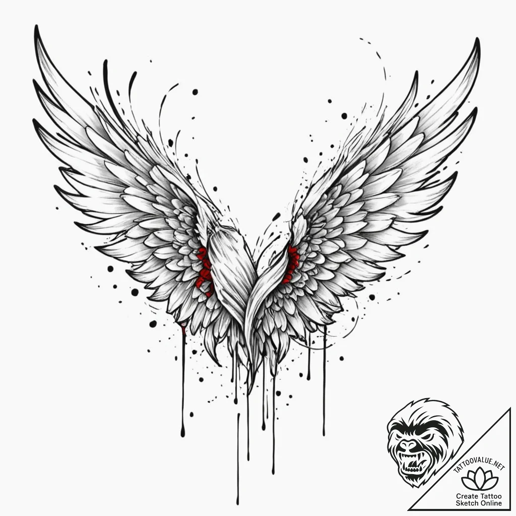 Animated wings torn and bleeding, tattoo line... - tattoo sketch (№1752287094_0, 12.07.2025 02:24) — tattoovalue.net