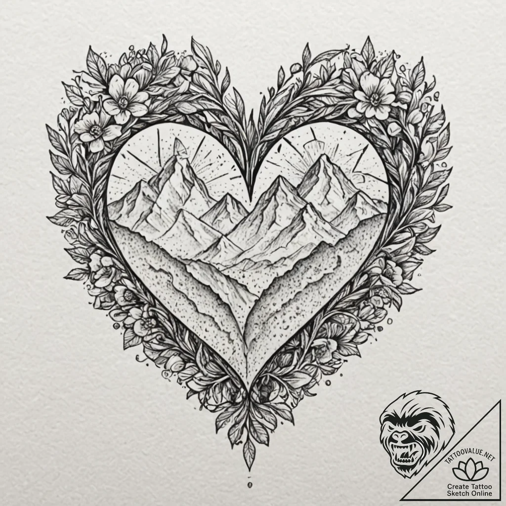 Runestone heart beneath spectral bloom, ink i... - tattoo sketch (№1752287259_0, 12.07.2025 02:27) — tattoovalue.net