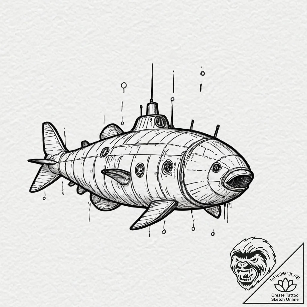 Deep-sea submersible discovering a colossal,... - tattoo sketch (№1752287428_0, 12.07.2025 02:30) — tattoovalue.net