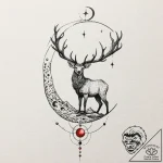Astral stag standing on moon, artistic tattoo… – tattoo sketch (№1752287928_0, 12.07.2025 02:38) — tattoovalue.net