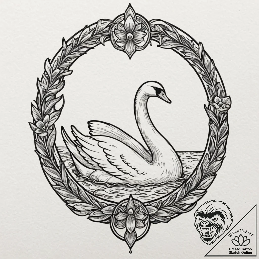 Swan, artistic tattoo sketch, black outline o... - tattoo sketch (№1752288012_0, 12.07.2025 02:40) — tattoovalue.net