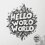 A “hello world” in code font, tattoo line art… – tattoo sketch (№1752288265_0, 12.07.2025 02:44) — tattoovalue.net