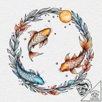 Koi fish circling celestial orb, tattoo flash… – tattoo sketch (№1752288601_0, 12.07.2025 02:50) — tattoovalue.net