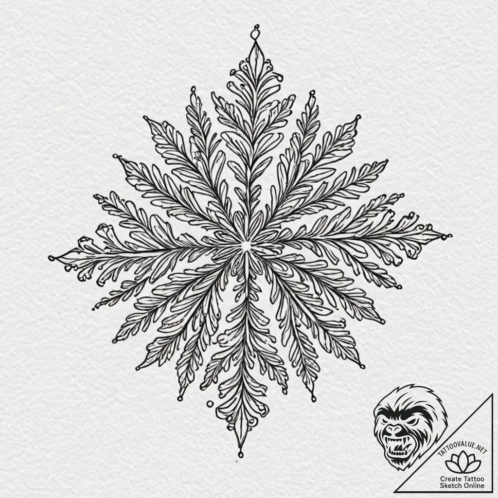 Snowflake under a microscope, ink illustratio... - tattoo sketch (№1752288684_0, 12.07.2025 02:51) — tattoovalue.net