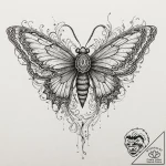 Apocalyptic moth with iron wings, ink illustr… – tattoo sketch (№1752288768_0, 12.07.2025 02:52) — tattoovalue.net