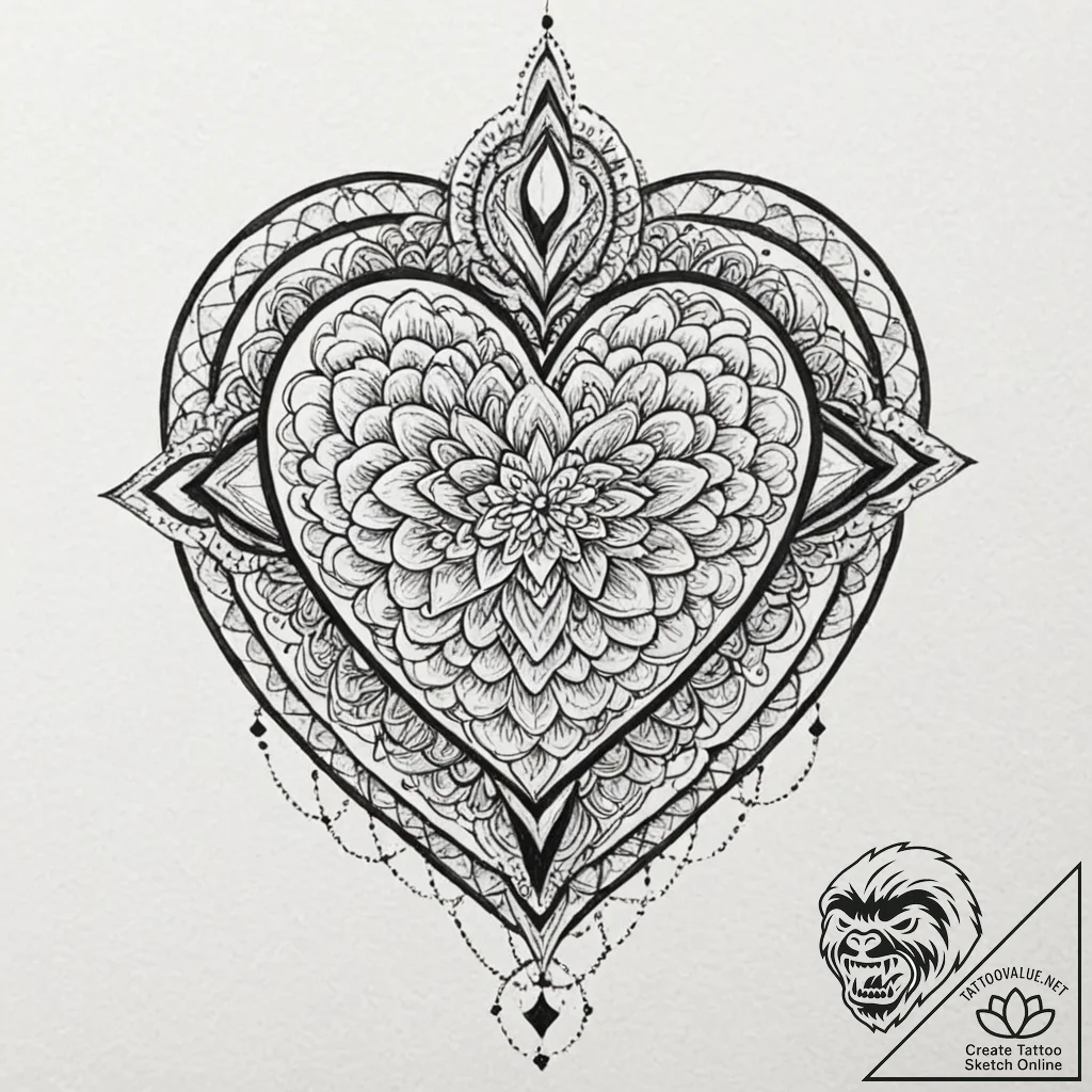 Black heart wrapped in chains, artistic tatto... - tattoo sketch (№1752288937_0, 12.07.2025 02:55) — tattoovalue.net