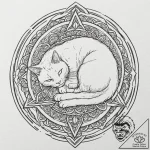 Cat sleeping inside an empty pizza box, tatto… – tattoo sketch (№1752289022_0, 12.07.2025 02:57) — tattoovalue.net