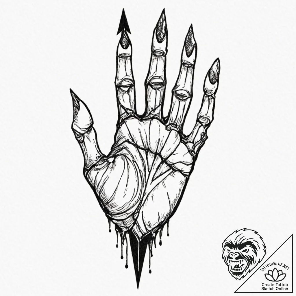 Barbed arrow through skeletal hand, tattoo fl... - tattoo sketch (№1752289606_0, 12.07.2025 03:06) — tattoovalue.net