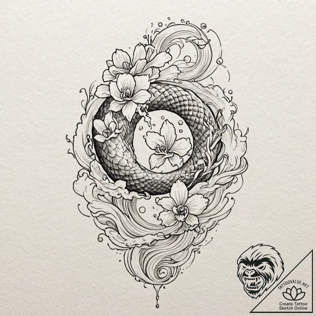 Orchid petals drifting through air, tattoo fl... - tattoo sketch (№1752289690_0, 12.07.2025 03:08) — tattoovalue.net