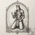 Empty armor kneeling before a ghostly king, t… – tattoo sketch (№1752289858_0, 12.07.2025 03:10) — tattoovalue.net