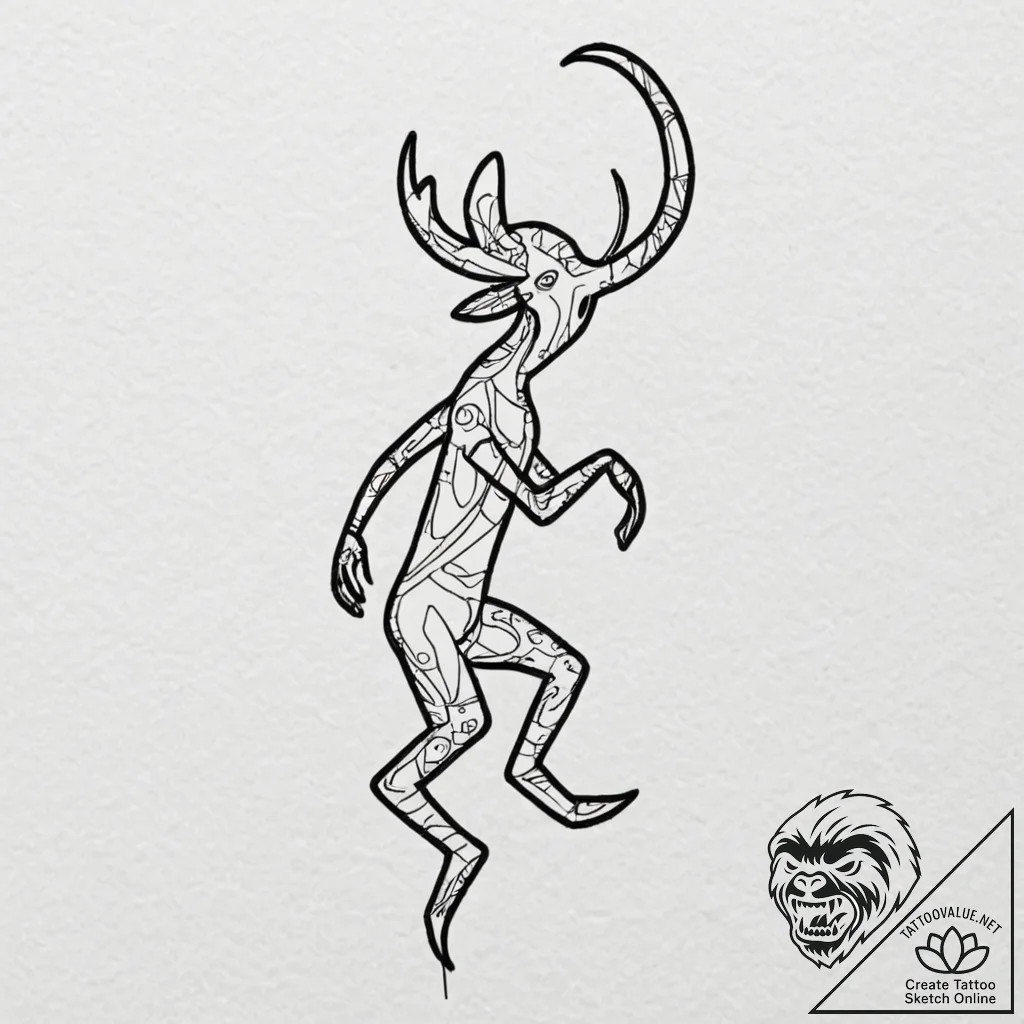 Kokopelli, ink illustration for tattoo, linew... - tattoo sketch (№1752290025_0, 12.07.2025 03:13) — tattoovalue.net