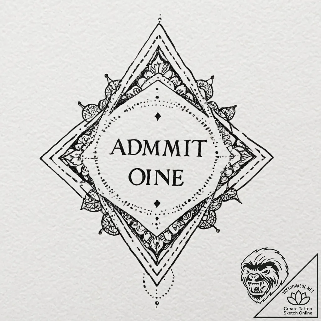 Ticket stub 'admit one', tattoo sketch design... - tattoo sketch (№1752290108_0, 12.07.2025 03:15) — tattoovalue.net