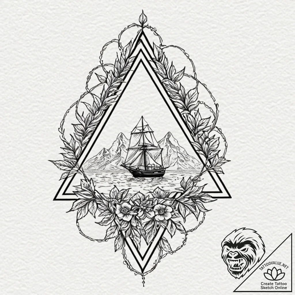 Penrose triangle intertwined with thorny vine... - tattoo sketch (№1752290610_0, 12.07.2025 03:23) — tattoovalue.net