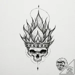 Crown of flames on skeletal brow, tattoo draw… – tattoo sketch (№1752290694_0, 12.07.2025 03:24) — tattoovalue.net