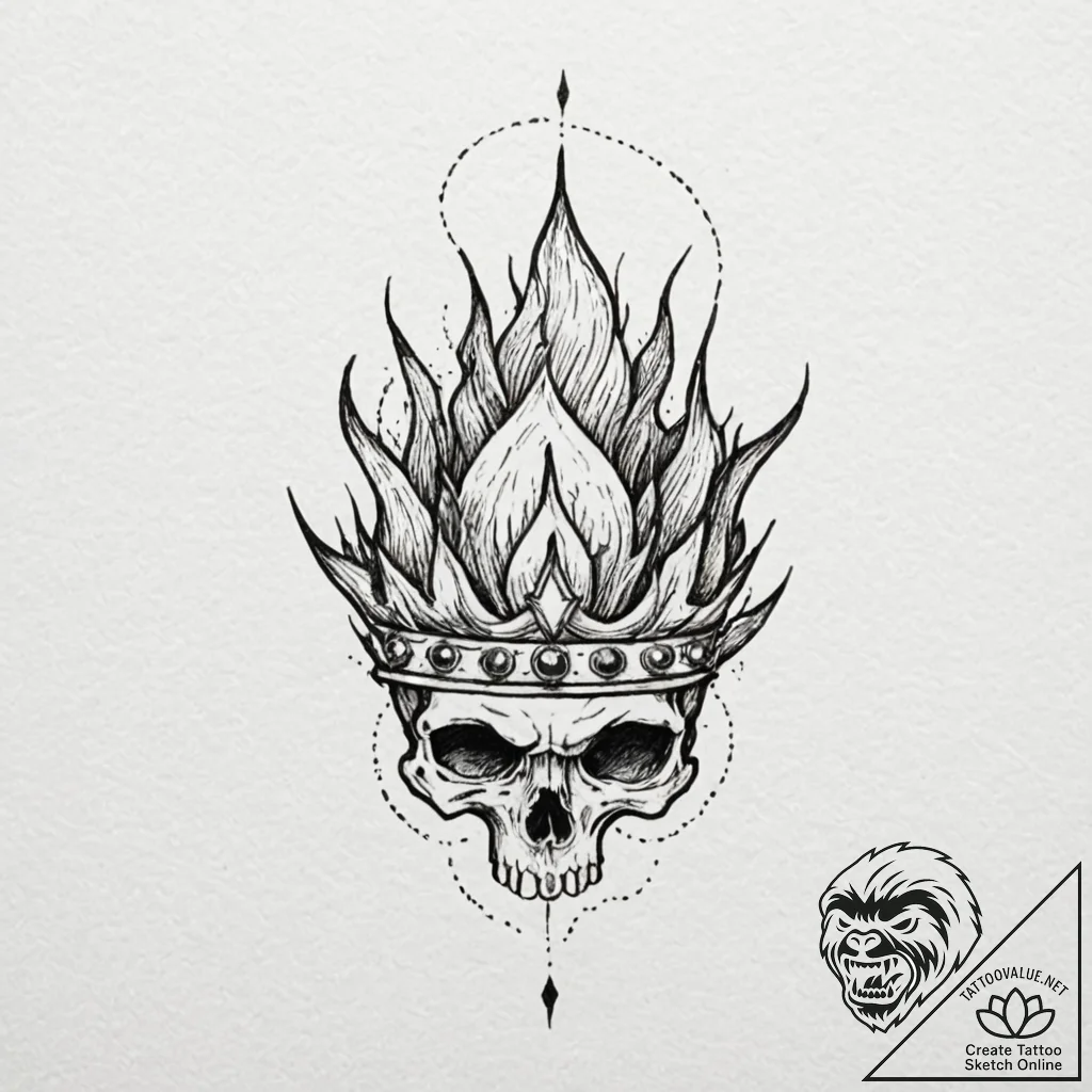 Crown of flames on skeletal brow, tattoo draw... - tattoo sketch (№1752290694_0, 12.07.2025 03:24) — tattoovalue.net