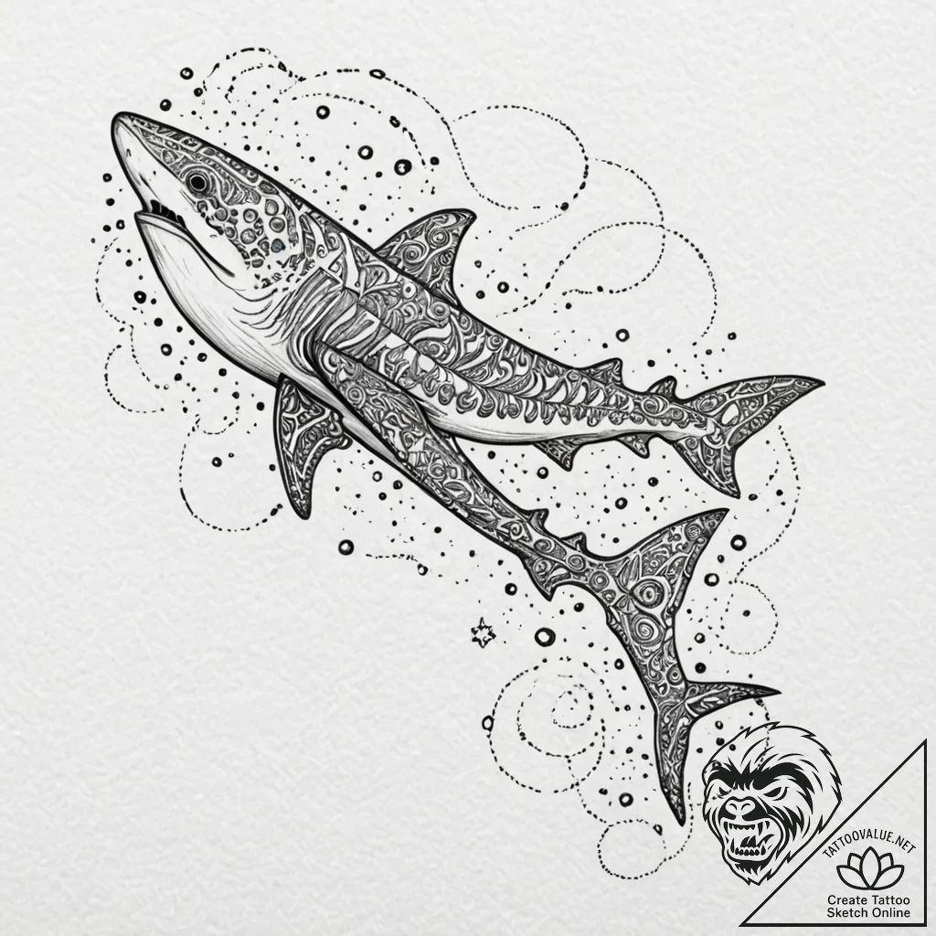 Whale shark whose spots are a glowing star ma... - tattoo sketch (№1752290777_0, 12.07.2025 03:26) — tattoovalue.net