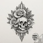 Leaf-shaped dagger through bloom, artistic ta… – tattoo sketch (№1752291698_0, 12.07.2025 03:41) — tattoovalue.net