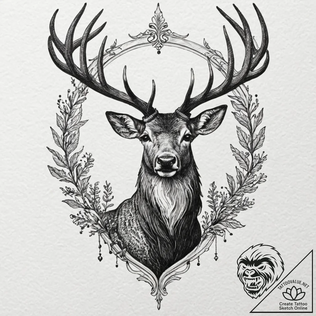 A peryton (winged stag), artistic tattoo sket... - tattoo sketch (№1752291780_0, 12.07.2025 03:43) — tattoovalue.net