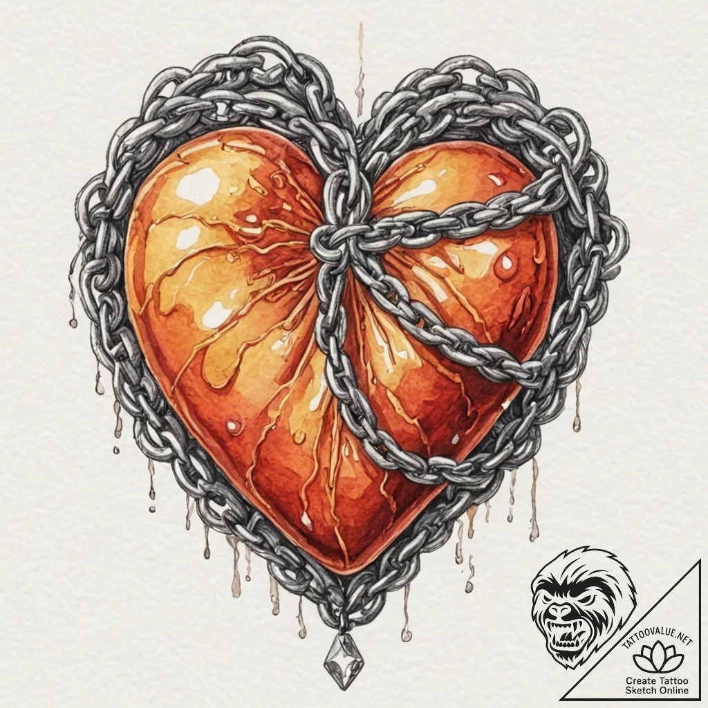 Crystal heart wrapped in chains, concept art... - tattoo sketch (№1752292368_0, 12.07.2025 03:52) — tattoovalue.net