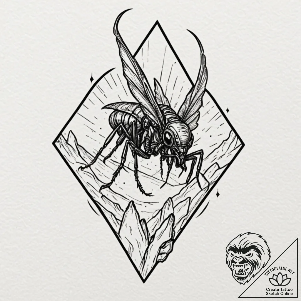 Crystal shard containing a fossilized, alien... - tattoo sketch (№1752292452_0, 12.07.2025 03:54) — tattoovalue.net