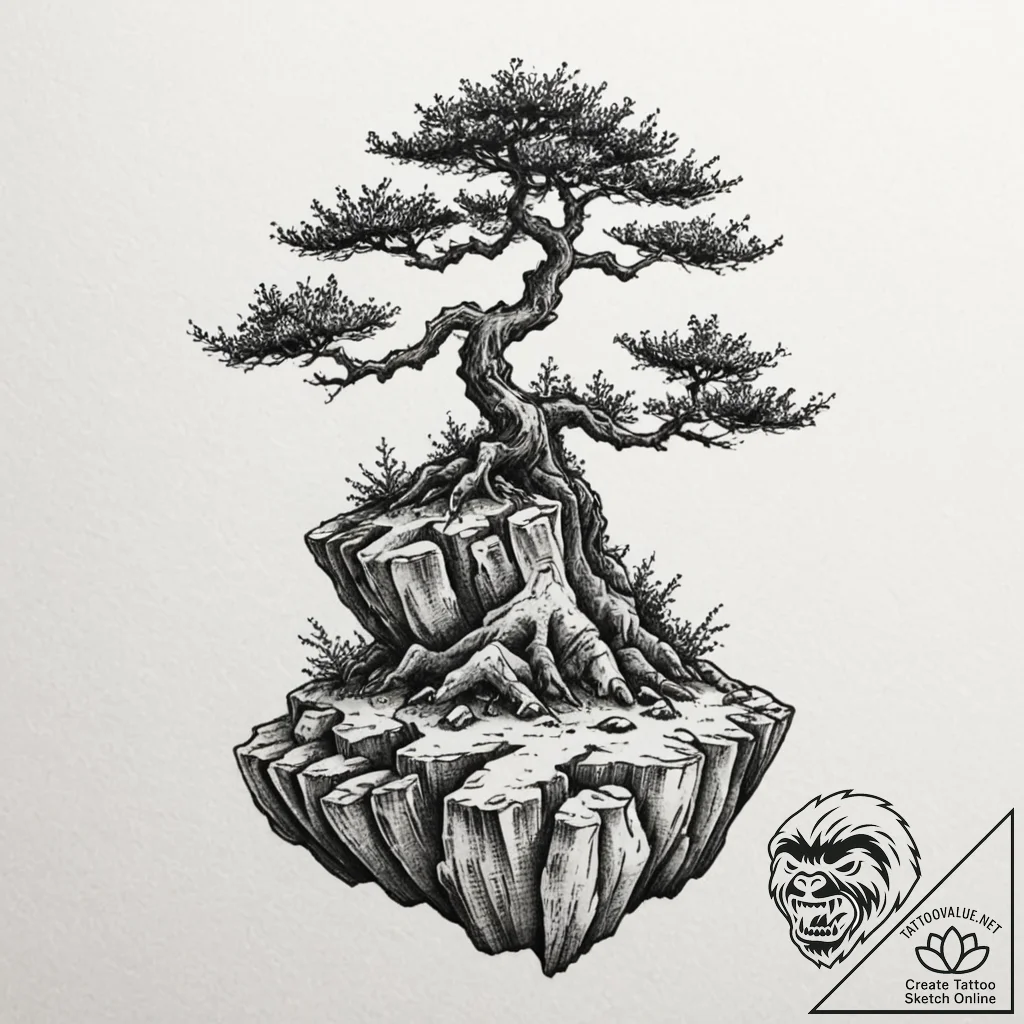 A bonsai tree on a cliff edge (is there, but... - tattoo sketch (№1752293206_0, 12.07.2025 04:06) — tattoovalue.net