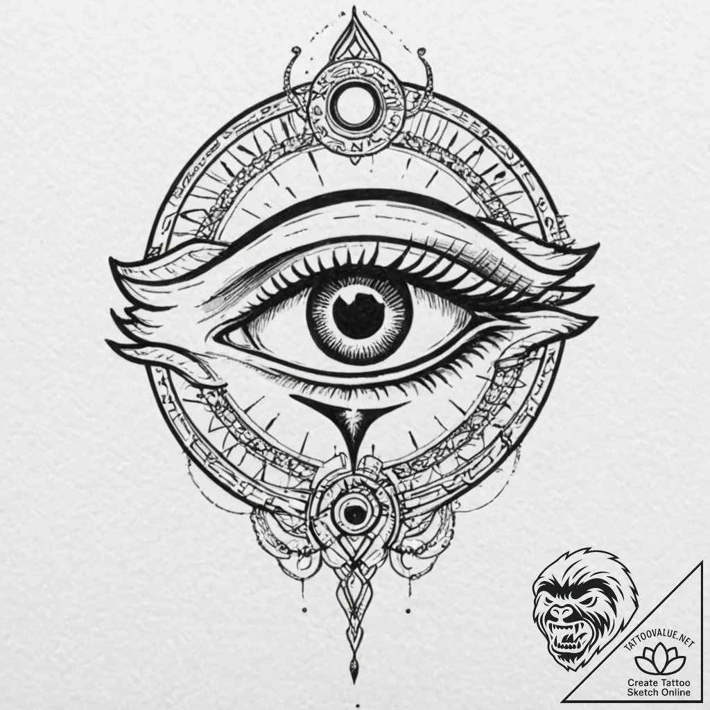 Eye of horus set within a mechanical iris, ta... - tattoo sketch (№1752293289_0, 12.07.2025 04:08) — tattoovalue.net