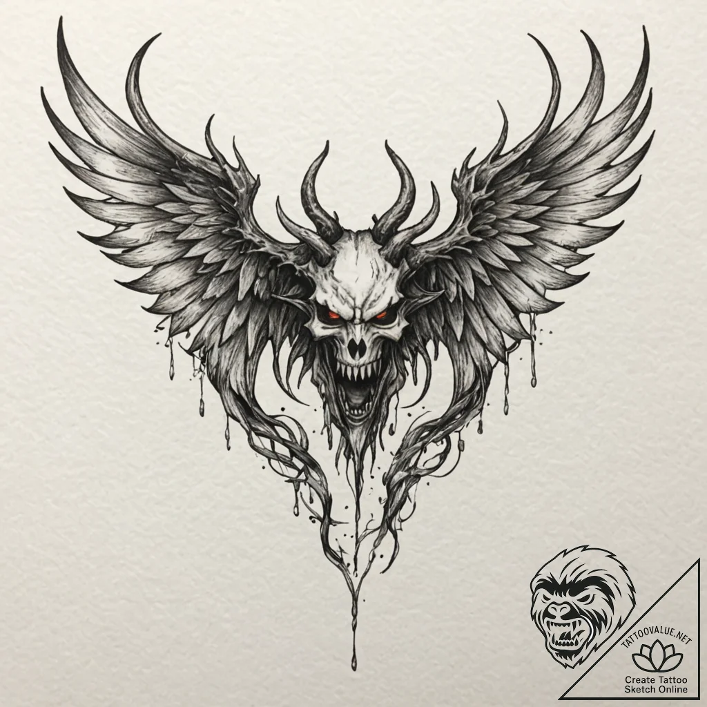 Demon wings torn apart, tattoo sketch design,... - tattoo sketch (№1752293374_0, 12.07.2025 04:09) — tattoovalue.net