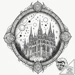 Gothic cathedral window showing a view of dee… – tattoo sketch (№1752293708_0, 12.07.2025 04:15) — tattoovalue.net