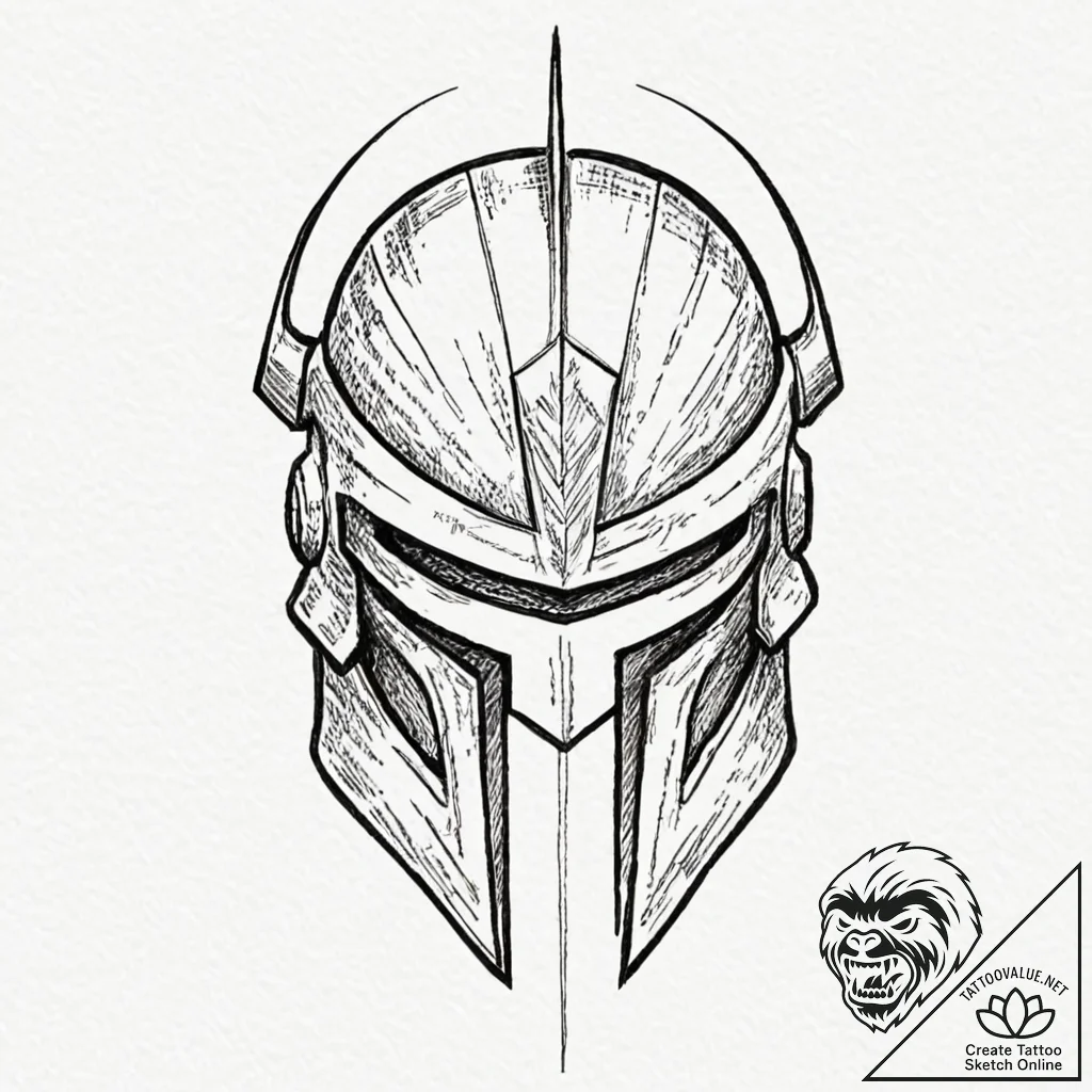 Spartan helmet, concept art for tattoo, uniqu... - tattoo sketch (№1752294126_0, 12.07.2025 04:22) — tattoovalue.net
