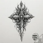 Dagger in blood-soaked scroll, concept art fo… – tattoo sketch (№1752294377_0, 12.07.2025 04:26) — tattoovalue.net