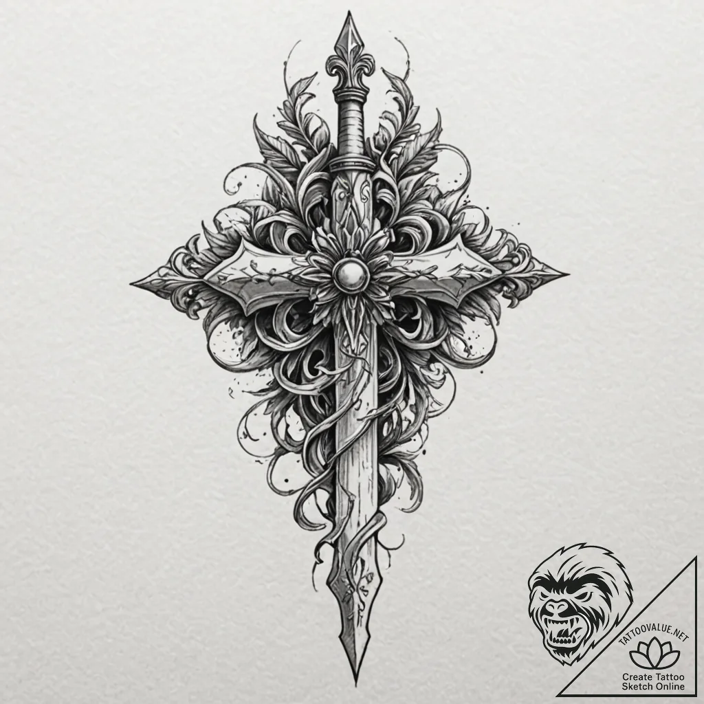 Dagger in blood-soaked scroll, concept art fo... - tattoo sketch (№1752294377_0, 12.07.2025 04:26) — tattoovalue.net