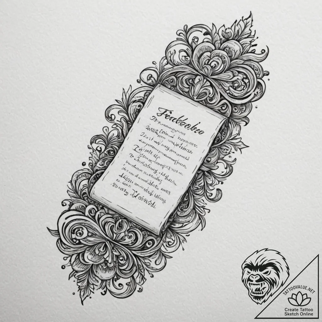 Burning scroll of forbidden text, tattoo sket... - tattoo sketch (№1752294459_0, 12.07.2025 04:27) — tattoovalue.net