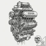 Straight-eight engine, exposed and chrome-pla… – tattoo sketch (№1752294543_0, 12.07.2025 04:29) — tattoovalue.net